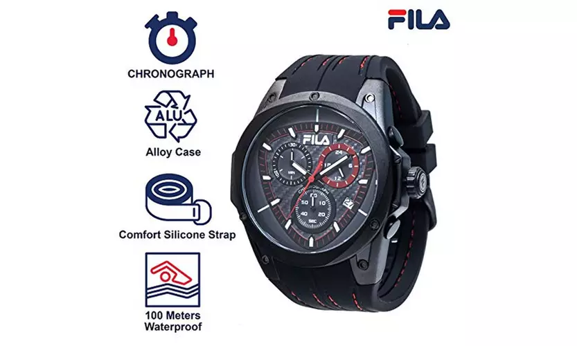 FILA Mens Watches Chronograph Mechanical Waterproof - Black Fila Watch - Second Medium