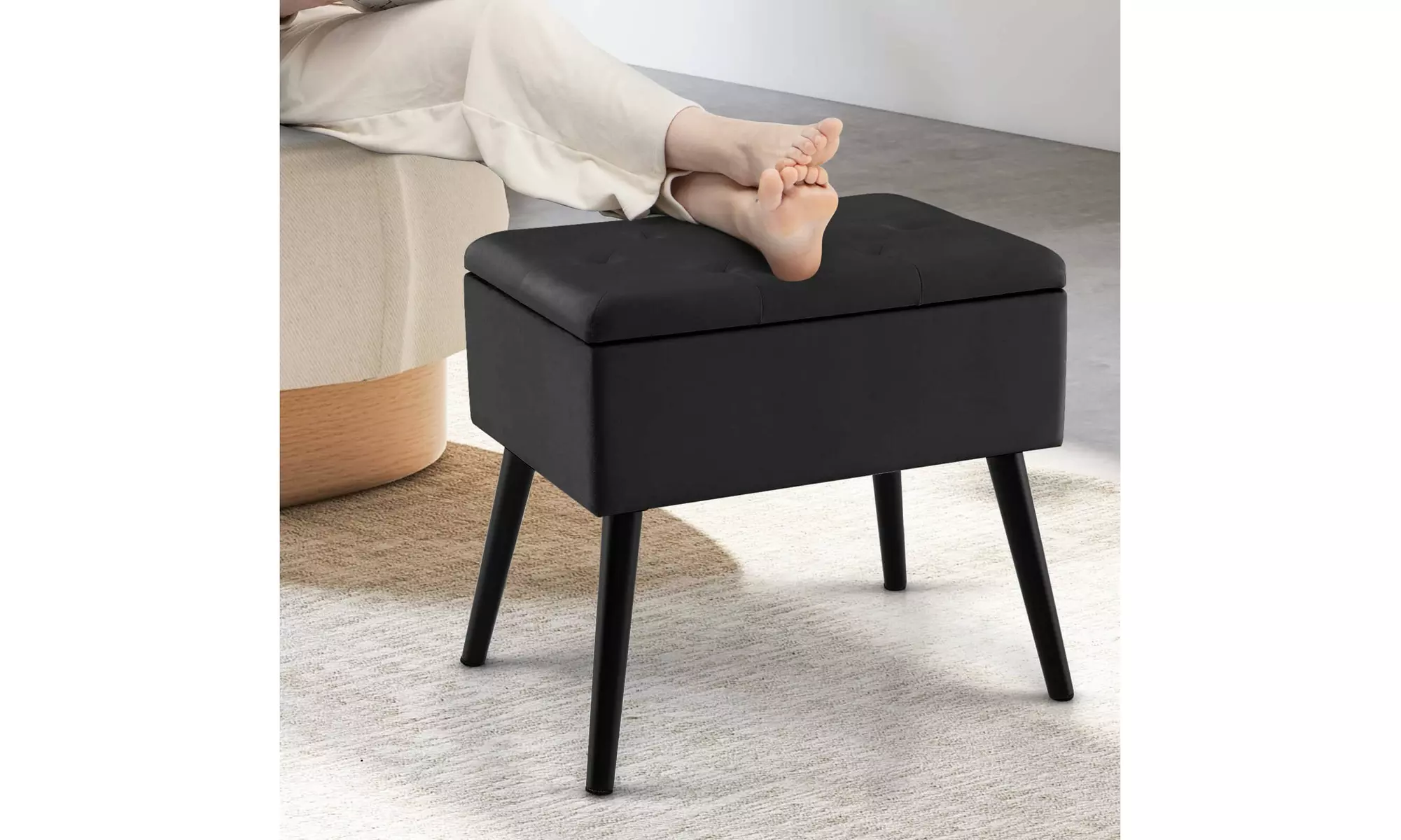  1 or 2 Costway Tufted Velvet Storage Ottomans with Flip-Top and Wooden Legs