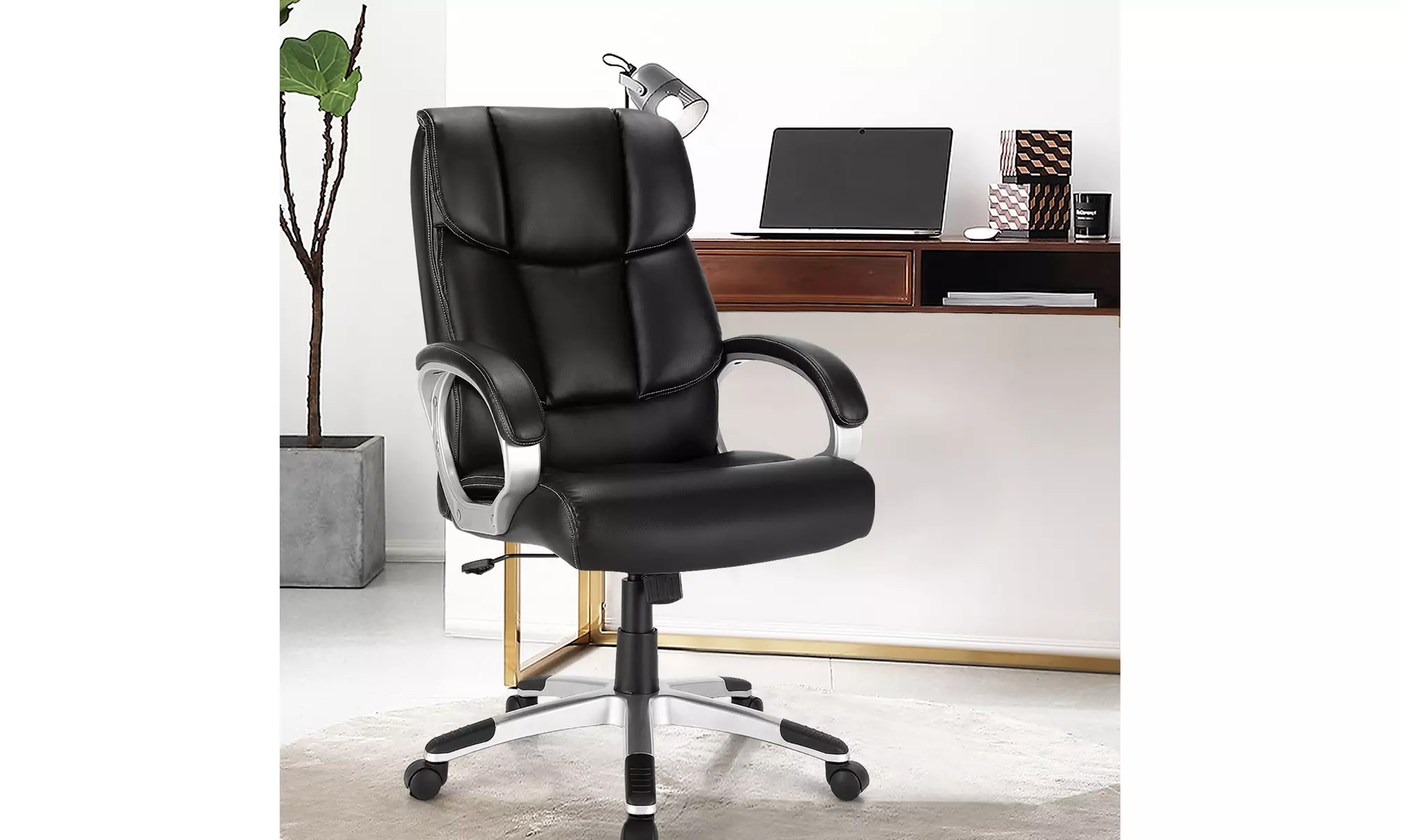 Costway Executive High Back Big & Tall Leather Adjustable Computer Desk Chair