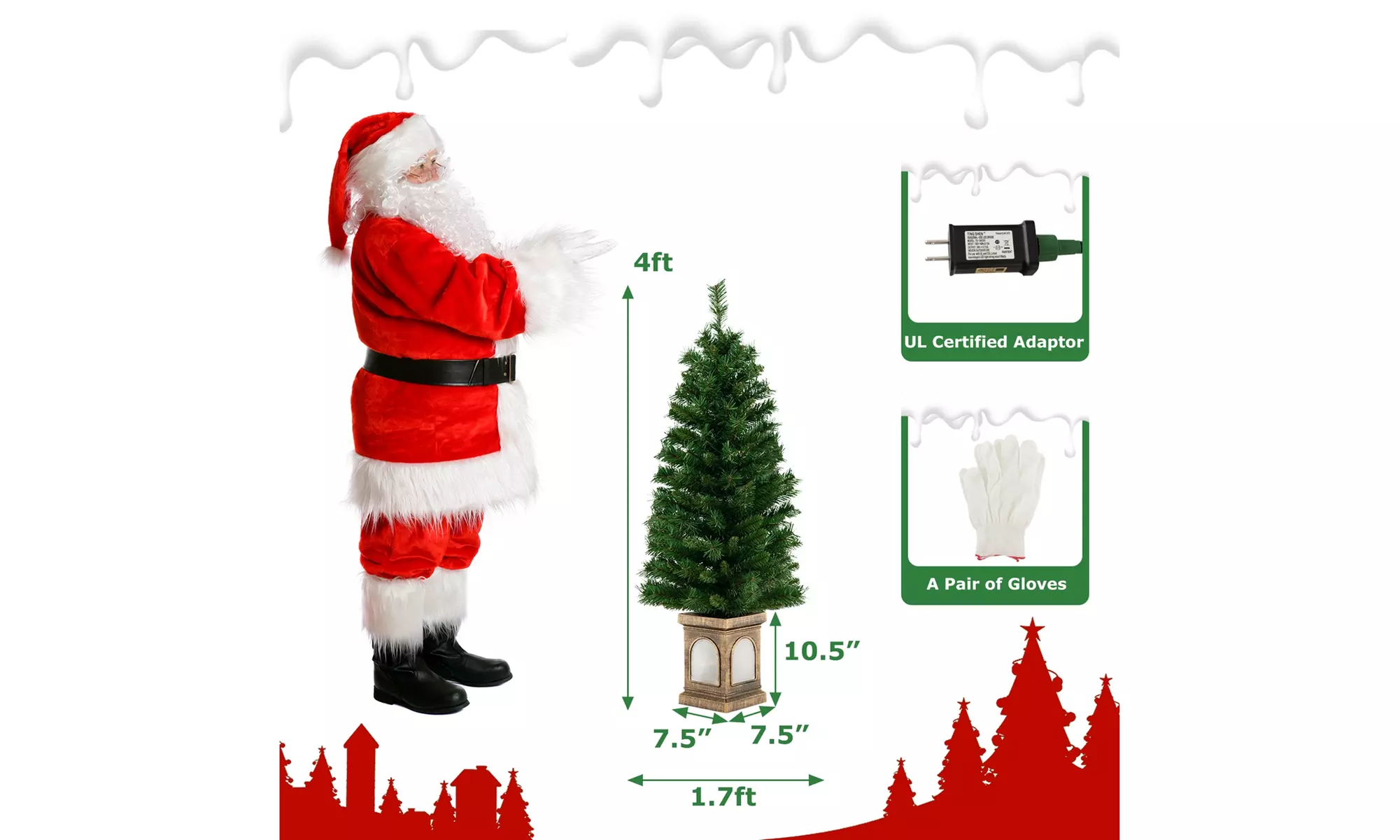 Costway 4 FT Pre-Lit Potted Christmas Tree Artificial Decor 3 Lighting Modes
