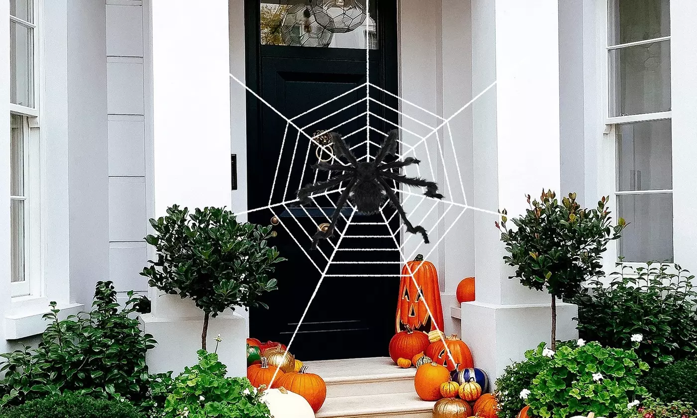 Halloween Long Black Hairy Spider Decoration with Spider Web (49" or 59" Spider)