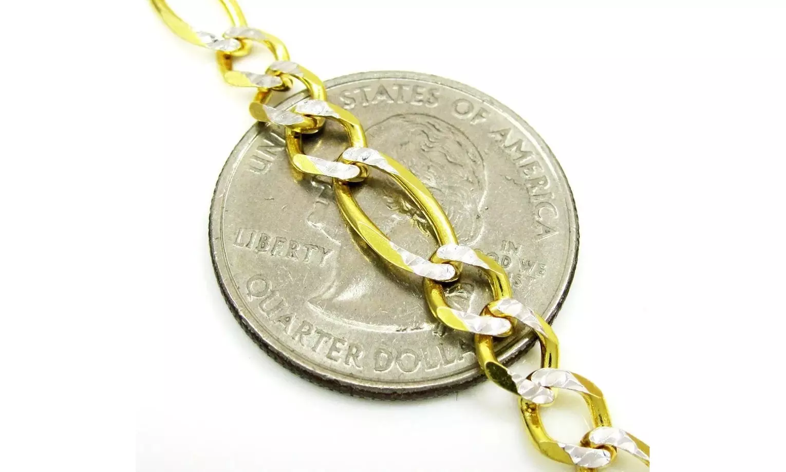 Italian 2 Tone Pave Sterling silver 5MM Figaro chain necklace