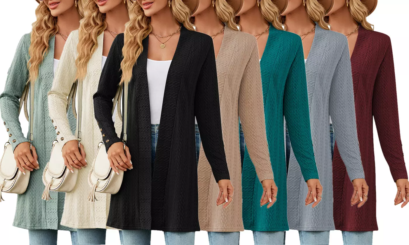 LESIES Women's Textured Open Front Cardigan Sweaters S-2X - Primary Image