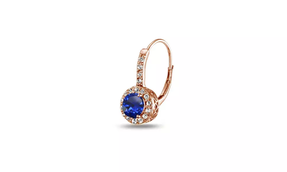 Created Blue Sapphire & Topaz Drop Earrings in Rose Gold Flash Sterling Silver