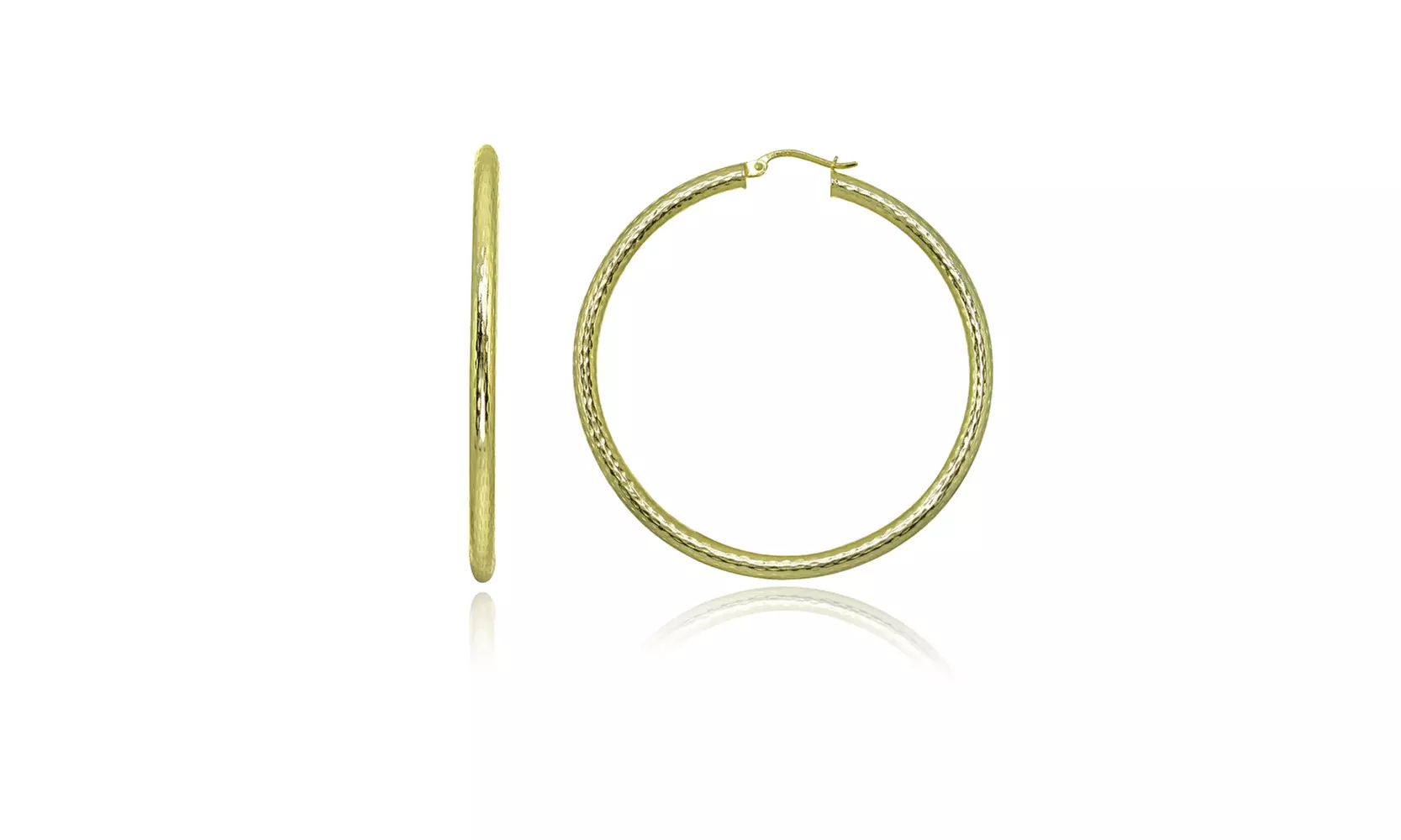 3x50mm Diamond-Cut Round Click-Top Gold Plated 925 Silver Large Hoop Earrings
