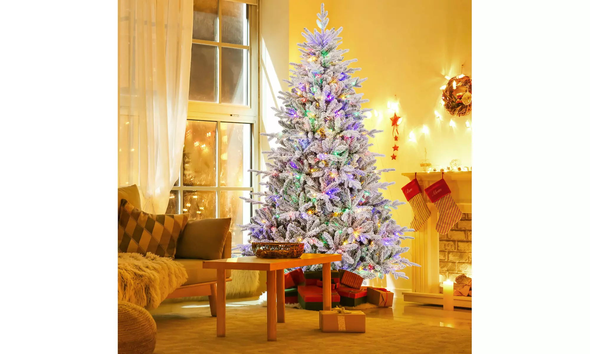 Costway 4.5/6/7 FT Christmas Tree with 8 Lighting Modes Multi-Color LED Lights
