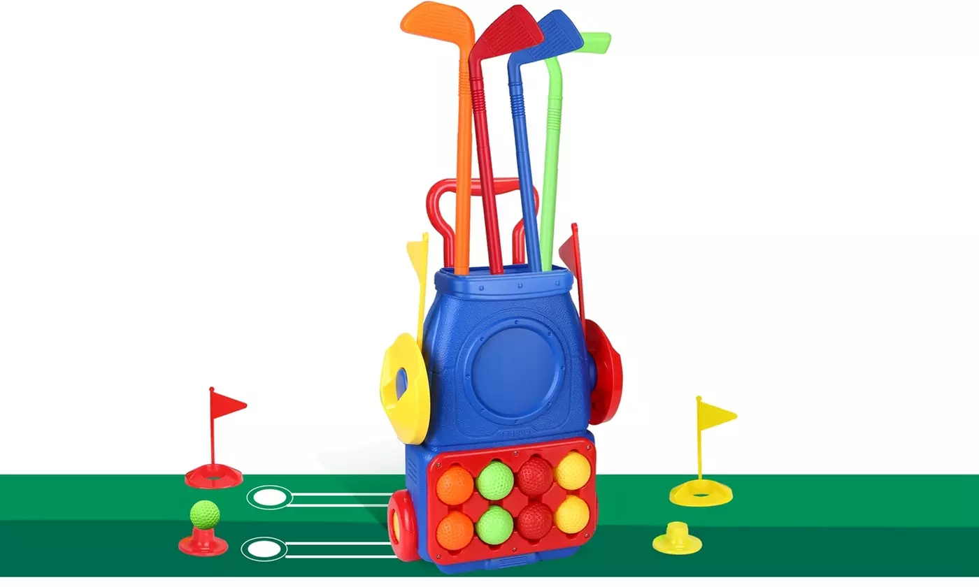 iMounTEK Golf Set for Kids with Pull Cart, Clubs, Balls, and Holes 
