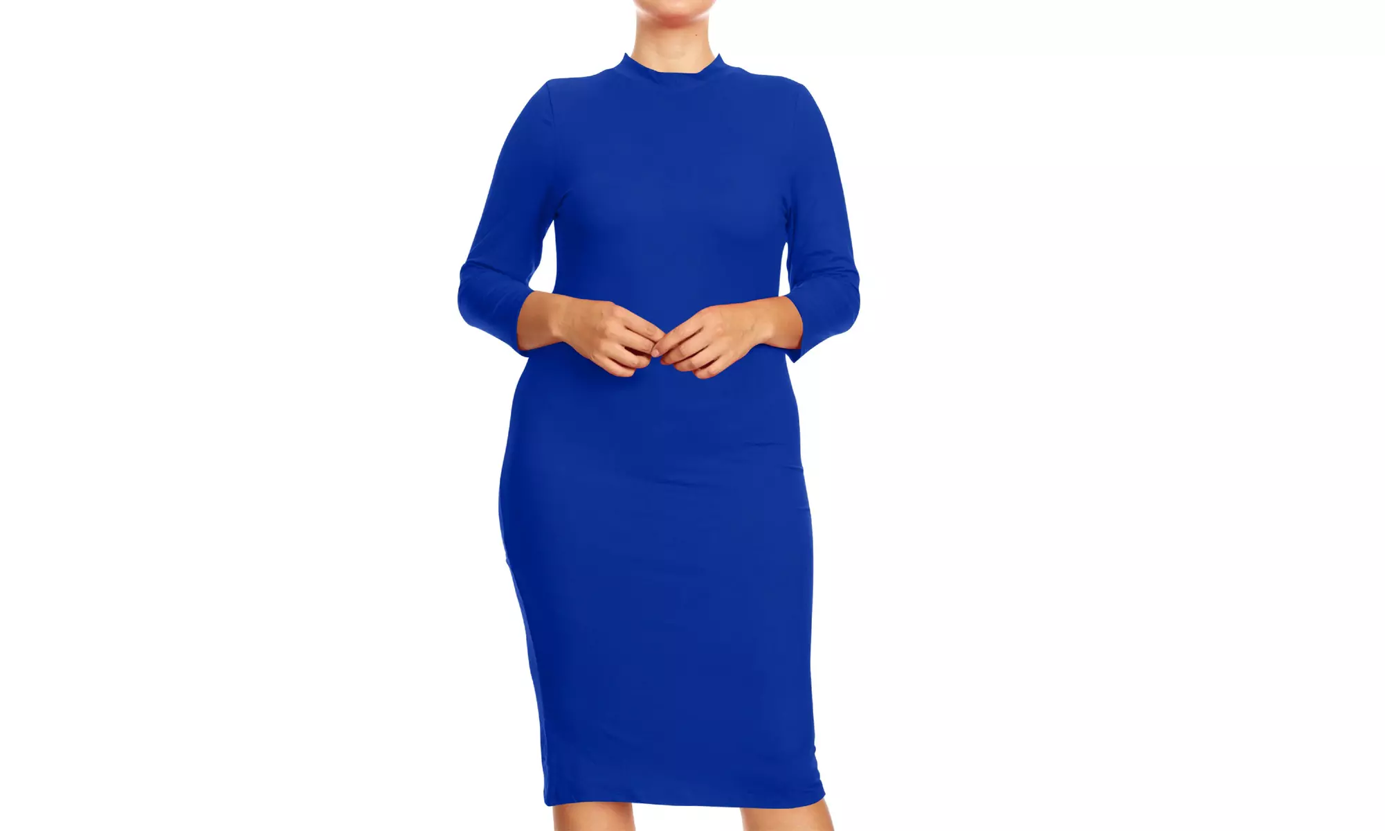 Women's Plus Size Mock Neck 3/4 Sleeves Casual Solid Bodycon Casual Mid Dress