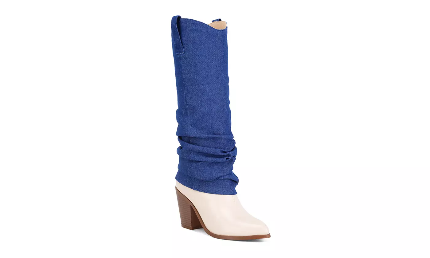 London Rag Fab Cowboy Boots With Denim Sleeve Detail
