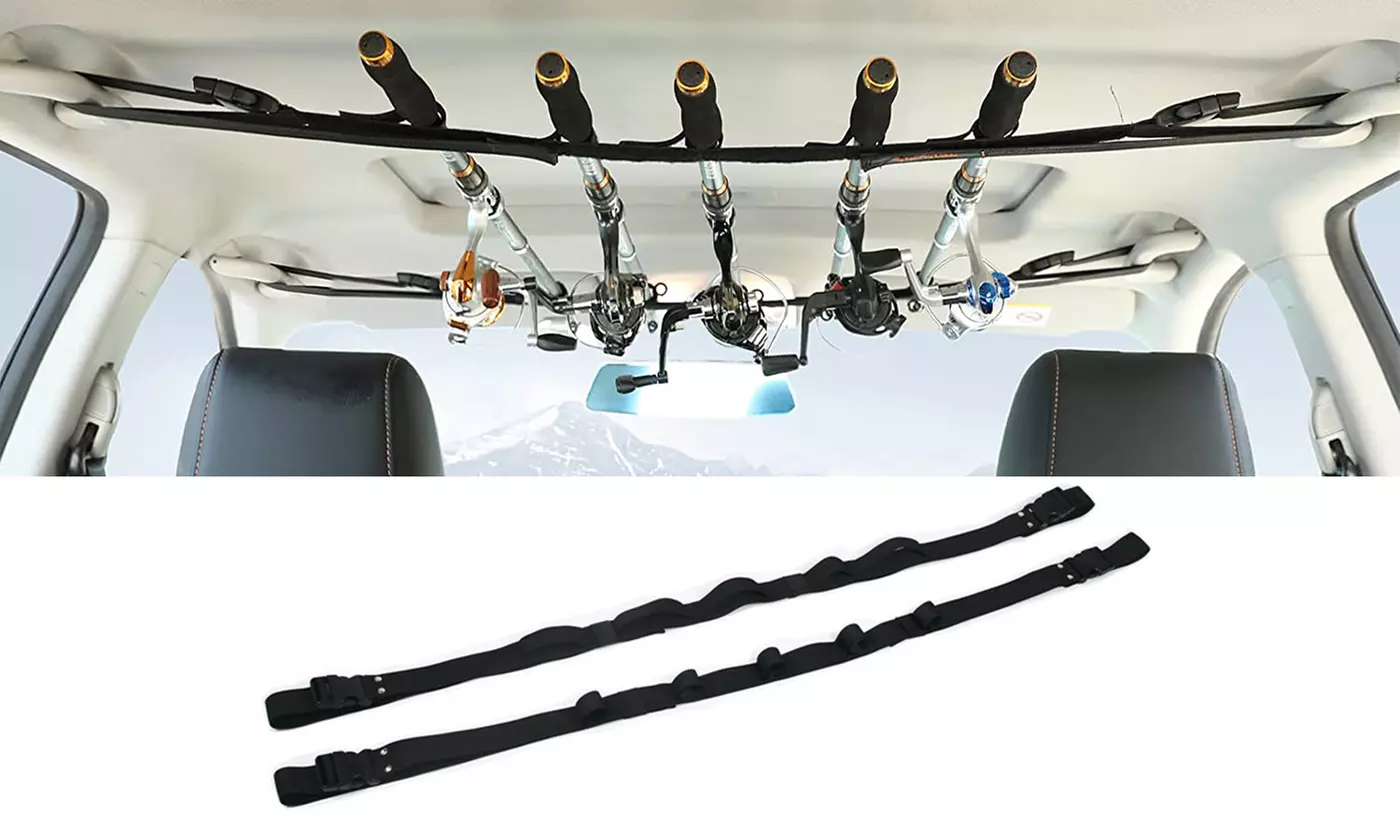2 Pack Adjustable Vehicle Fishing Rod Rack Holder Straps 5 Rods Capacity for SUV - Primary Image