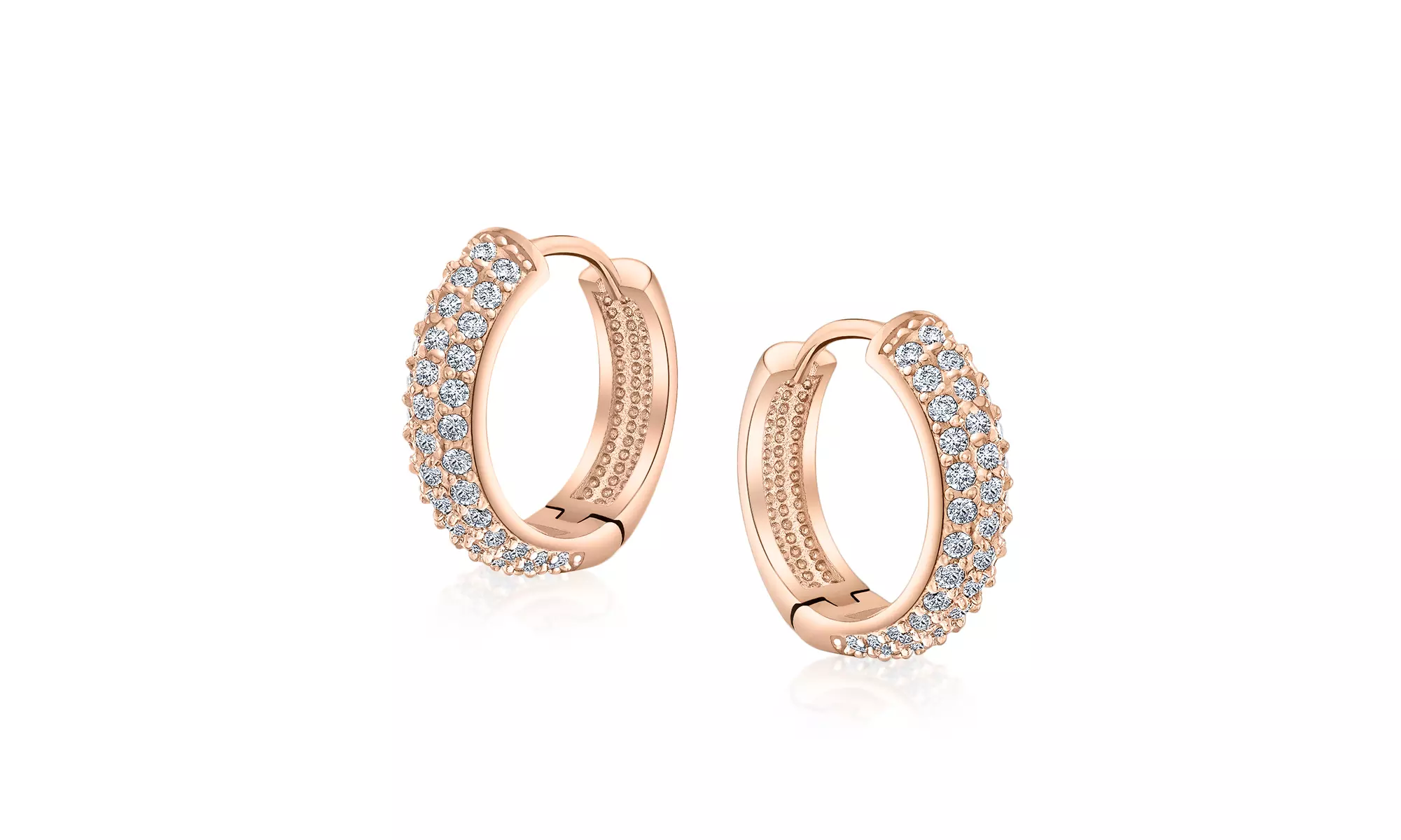 3 Three Row Cubic Zirconia Pave CZ Hoop Earrings Silver Plated Medium - Primary Image