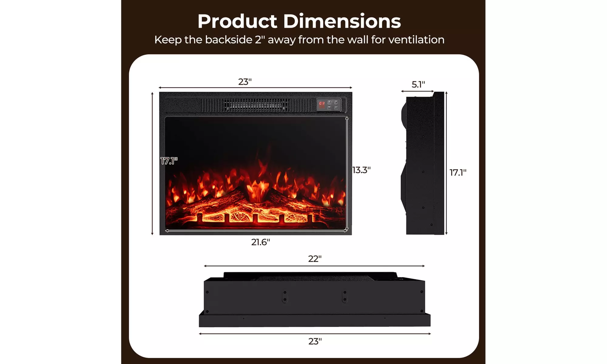 Costway 23" Electric Fireplace Insert with Remote Control Adjustable Flame Color