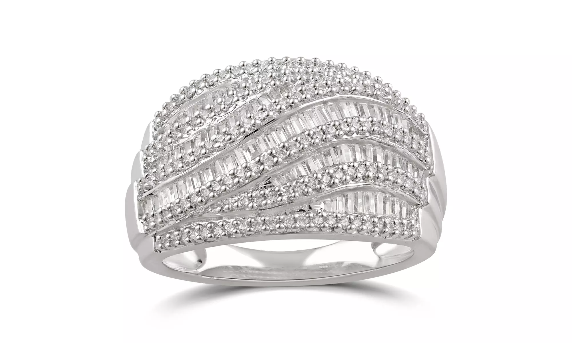 Sterling Silver 1.00 CT Diamond Wave Multi Row Anniversary Ring Womens Jewelry - Second Medium