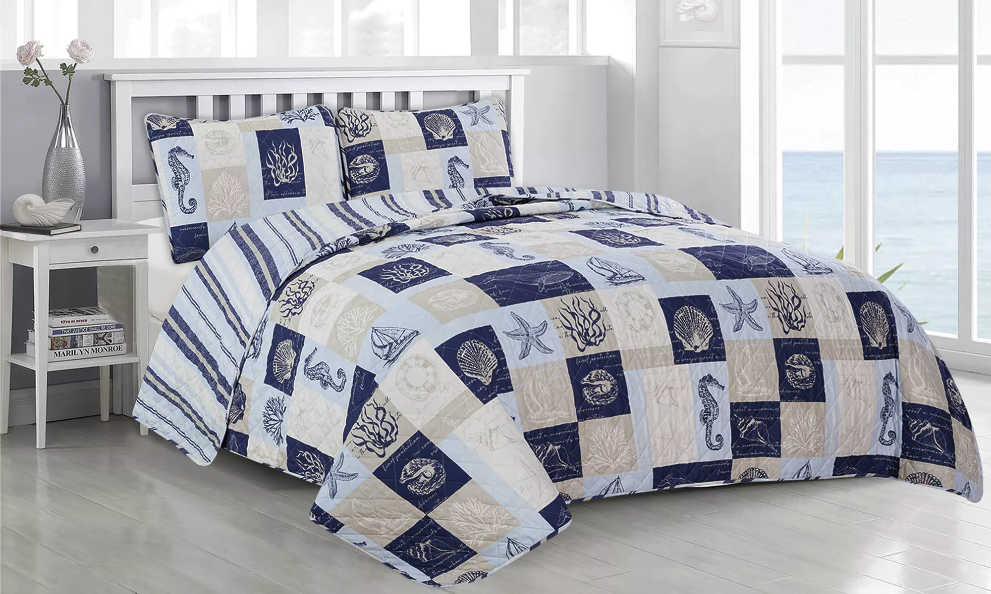 Reversible Patchwork Coastal Quilt Set (2- or 3-Piece)