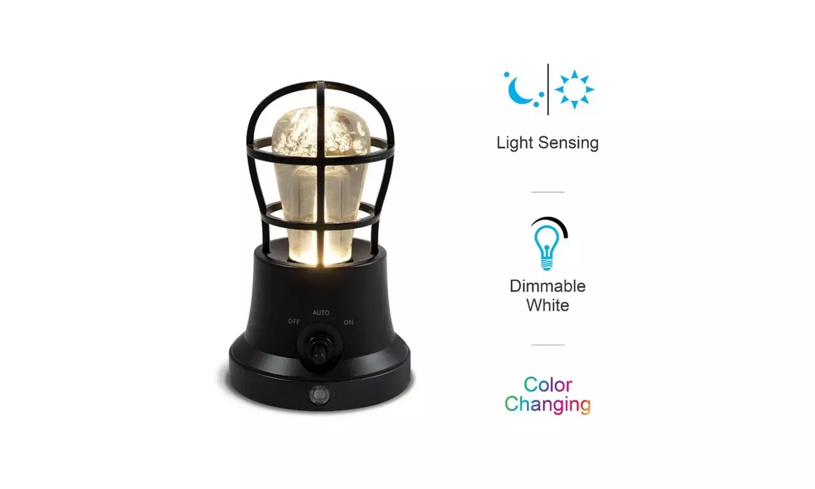 GE Vintage Cage Frame Color Changing Light Sensing LED Night Light, Black