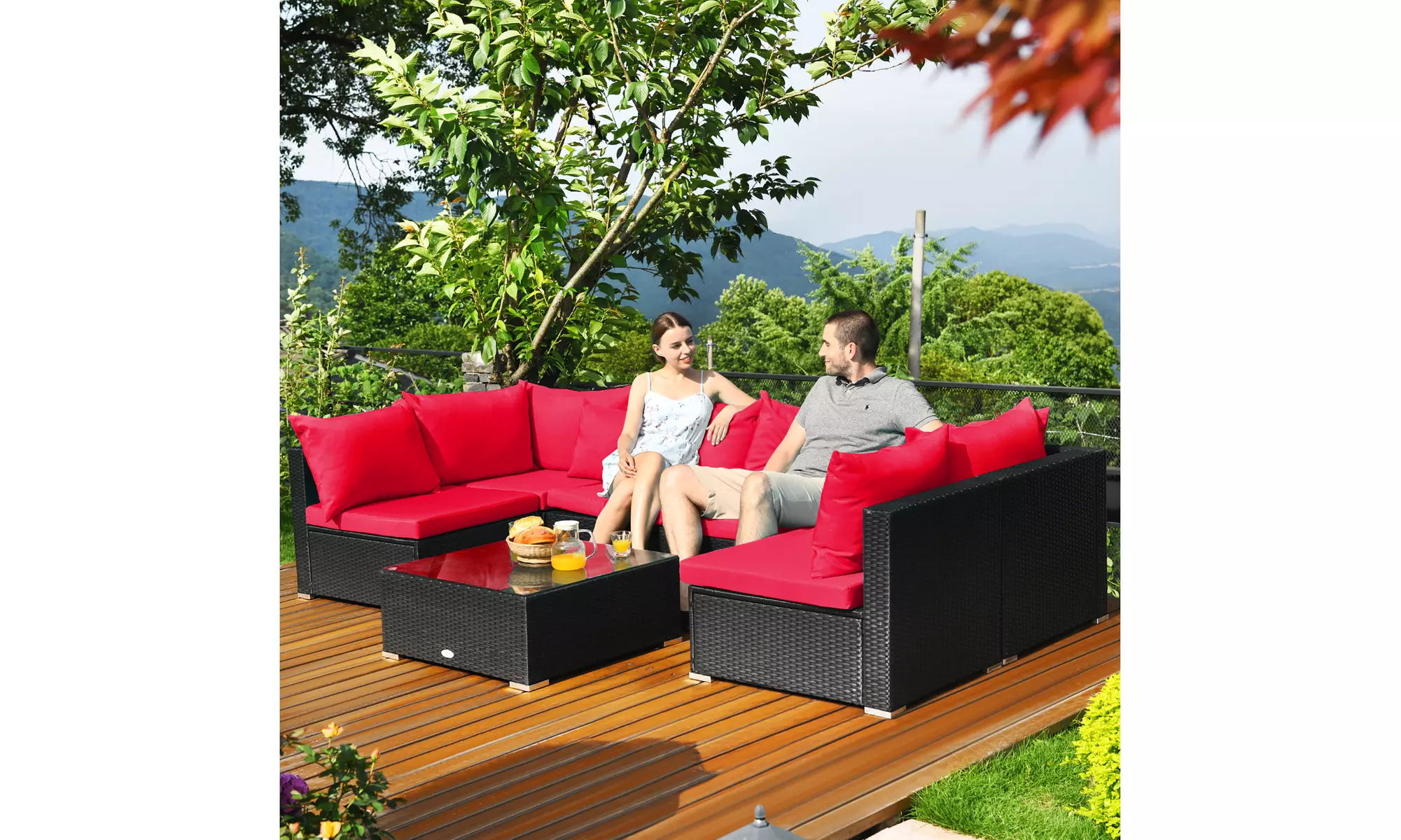 Costway 7PCS Patio Rattan Sofa Set Sectional Conversation Furniture Set Garden