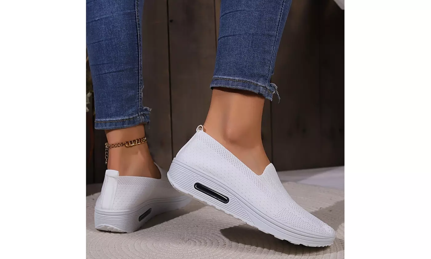  Women's Breathable Mesh Stretch Platform Cushion Sneakers