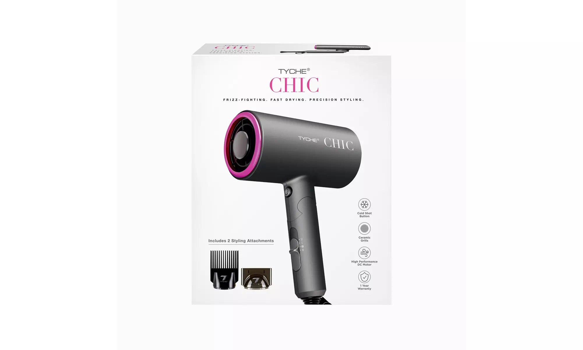 Tyche Chic Hair Dryer Cold Shot Ceramic Grills 2 Styling Attachments #HDCH01 - Primary Image