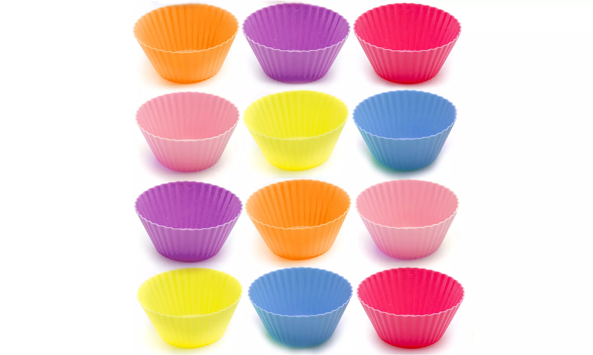 Bright Colored Silicone Cupcake Liners / Baking Cups- 12 Pack, 6 colors - Second Medium