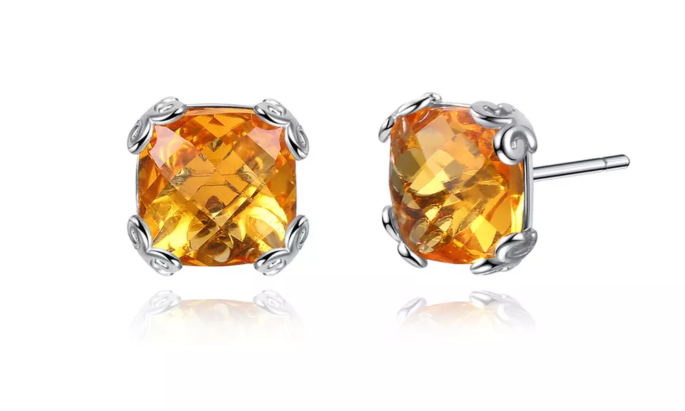 Lab Created Citrine Gemstone Stud Earrings - November Stud Earrings By Gembassy - Primary Image