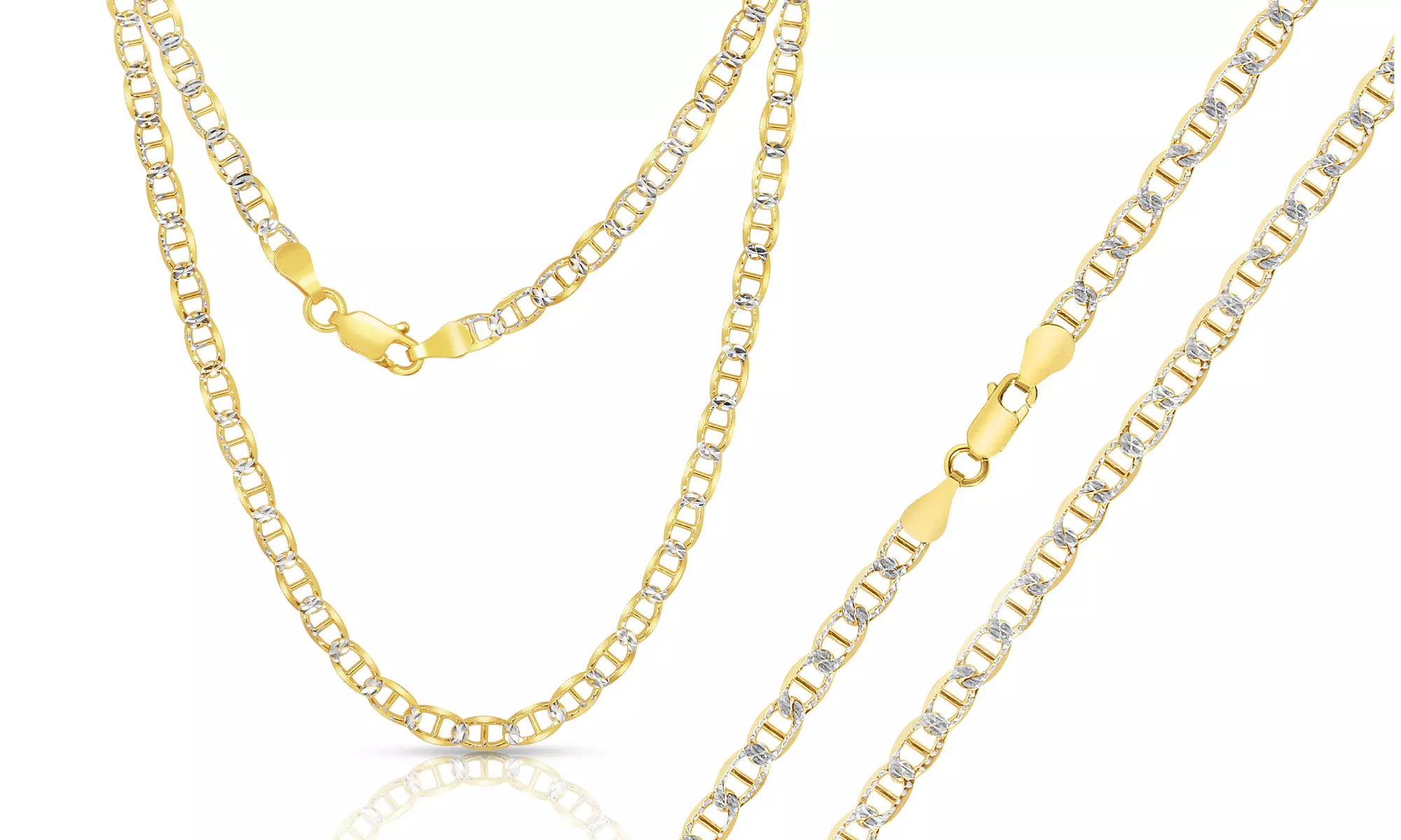 Italian 3.50MM Two Tone Mariner Chains in Sterling Silver 