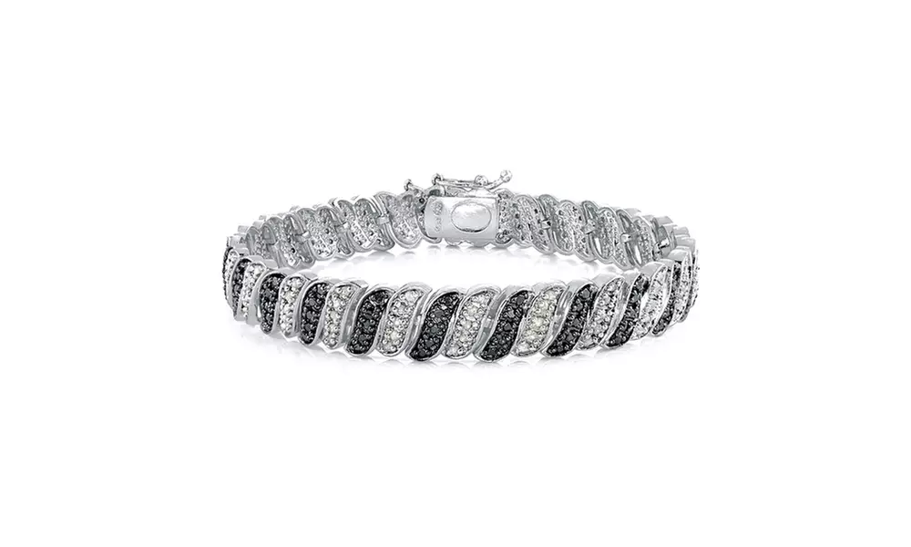 1.00 Carat Black & White Diamond Wave Link Tennis Bracelet - Second Medium