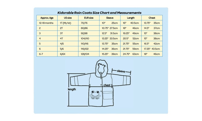 Kidorable Size Chart