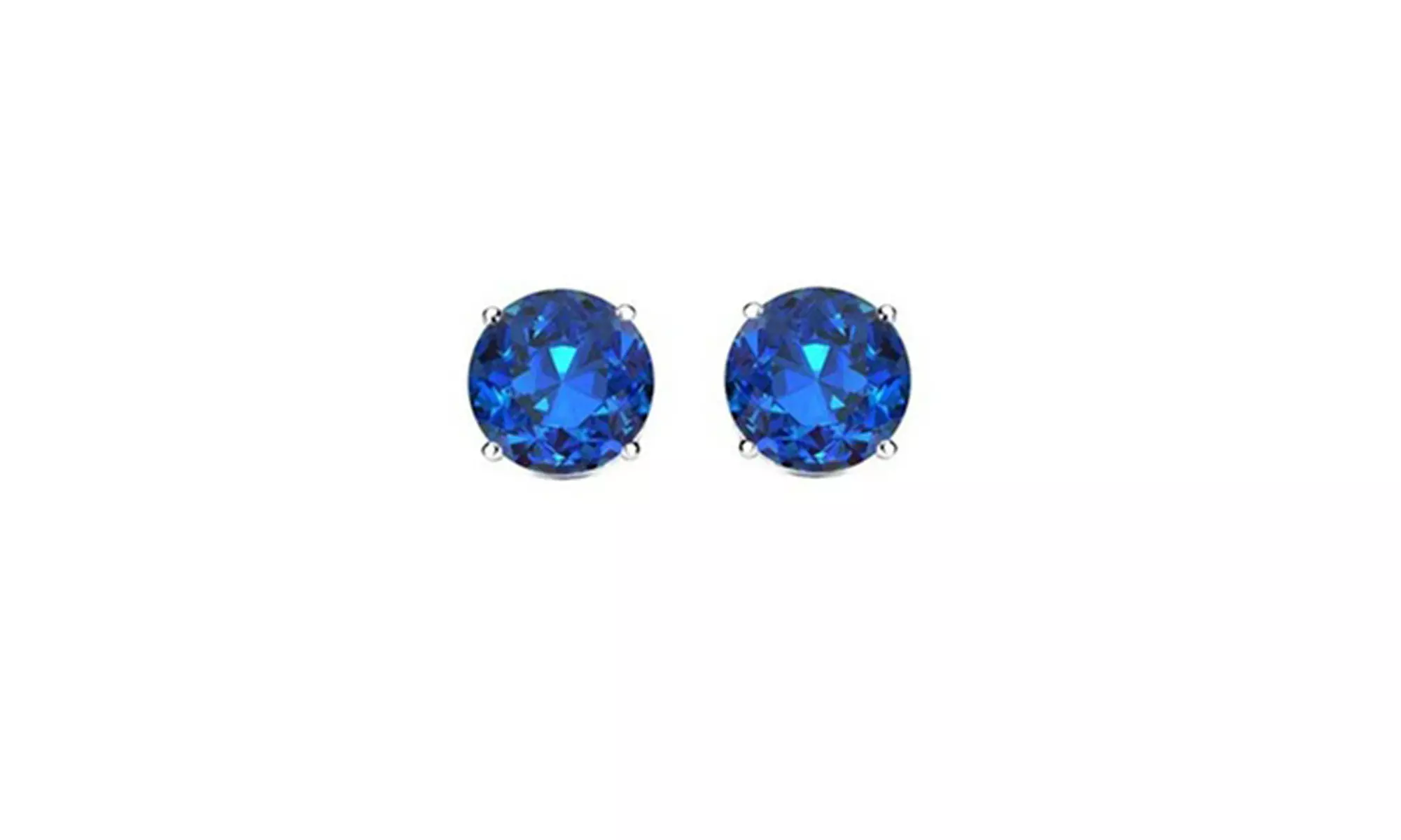 Paris Jewelry 14k White Gold Plated 4 MM Round Natural Sapphire Stud Earrings - Primary Image
