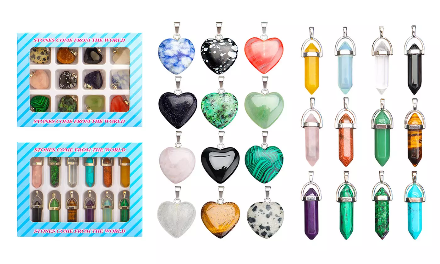 12pcs Crystal Necklace Hexagonal Pendant Gemstone Chakra Healing Pointed Stone - Primary Image