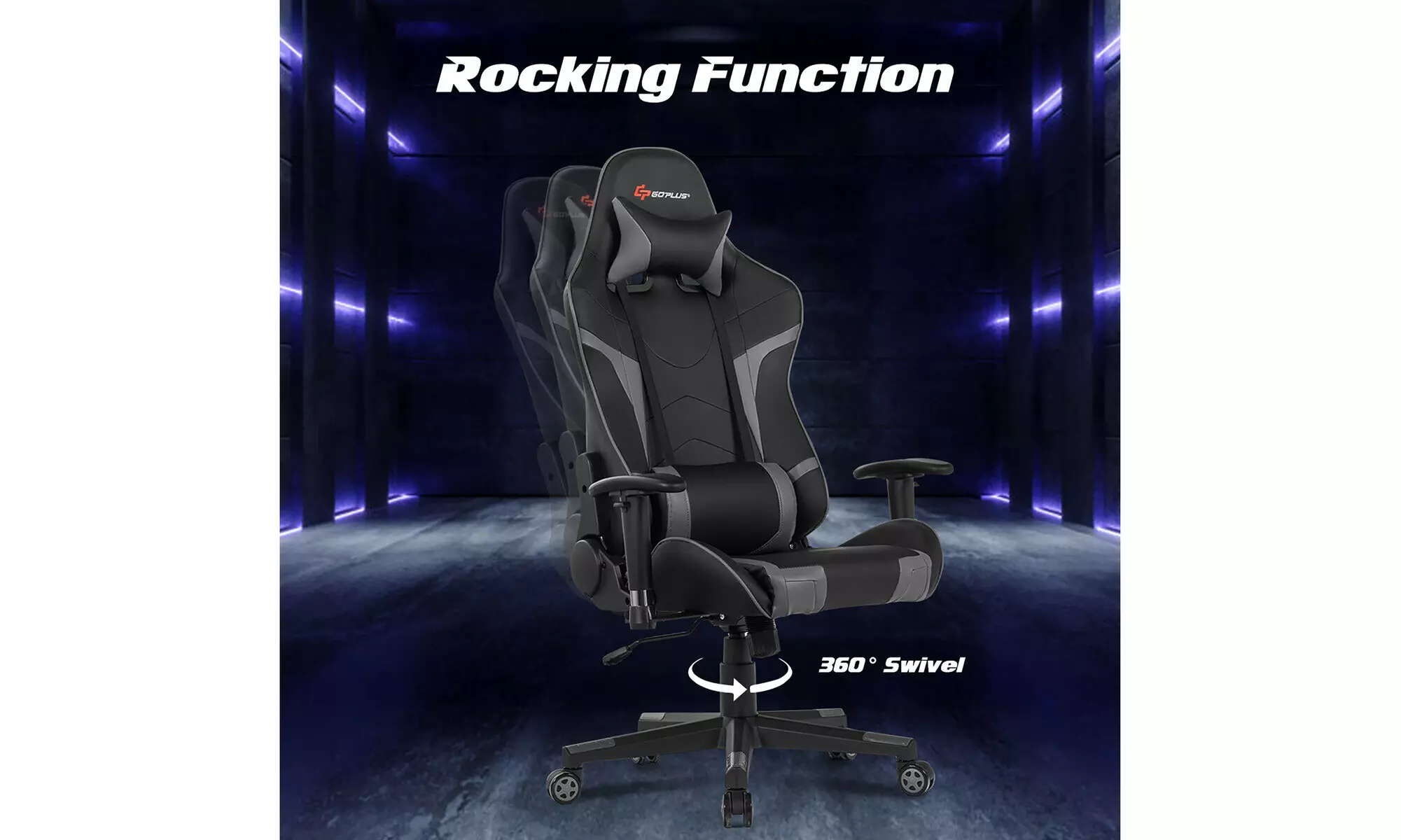 Reclining Massage Gaming Chair with Lumbar Support and Headrest