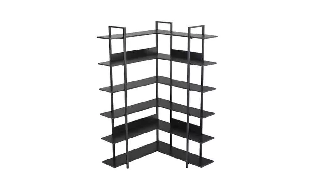 L-shape MDF Boards Stainless Steel Frame Corner 6-tier Shelves Bookshelf - Primary Image