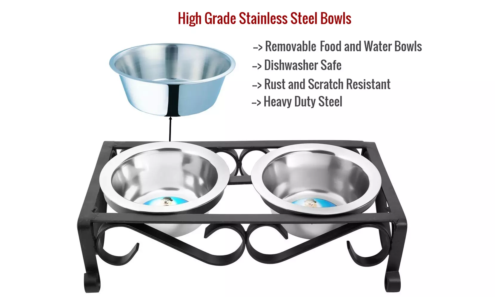 Indipets Fancy Wrought Iron Elevated Feeder with Bowls