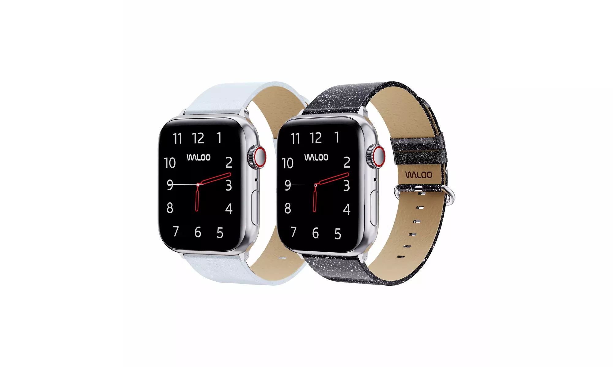 Waloo 2-Pack Leather Grain and Shiny Brilliance Apple Watch Bands