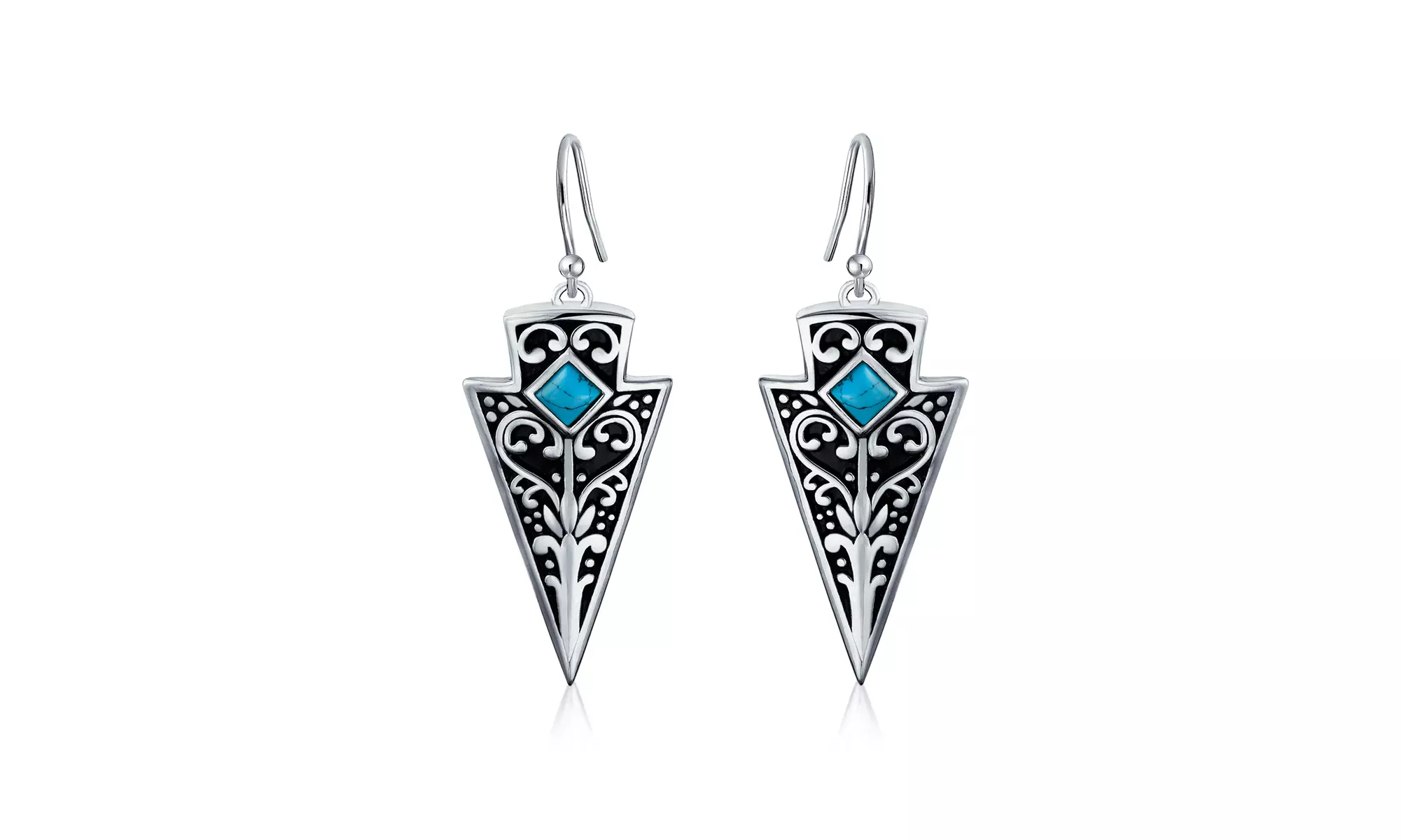 American Indian Style Blue Arrowhead Boho Earrings Sterling Silver - Second Medium