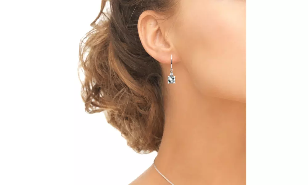 Cushion-cut Light Aquamarine & White Topaz 925 Silver Dangle Leverback Earrings - Second Medium