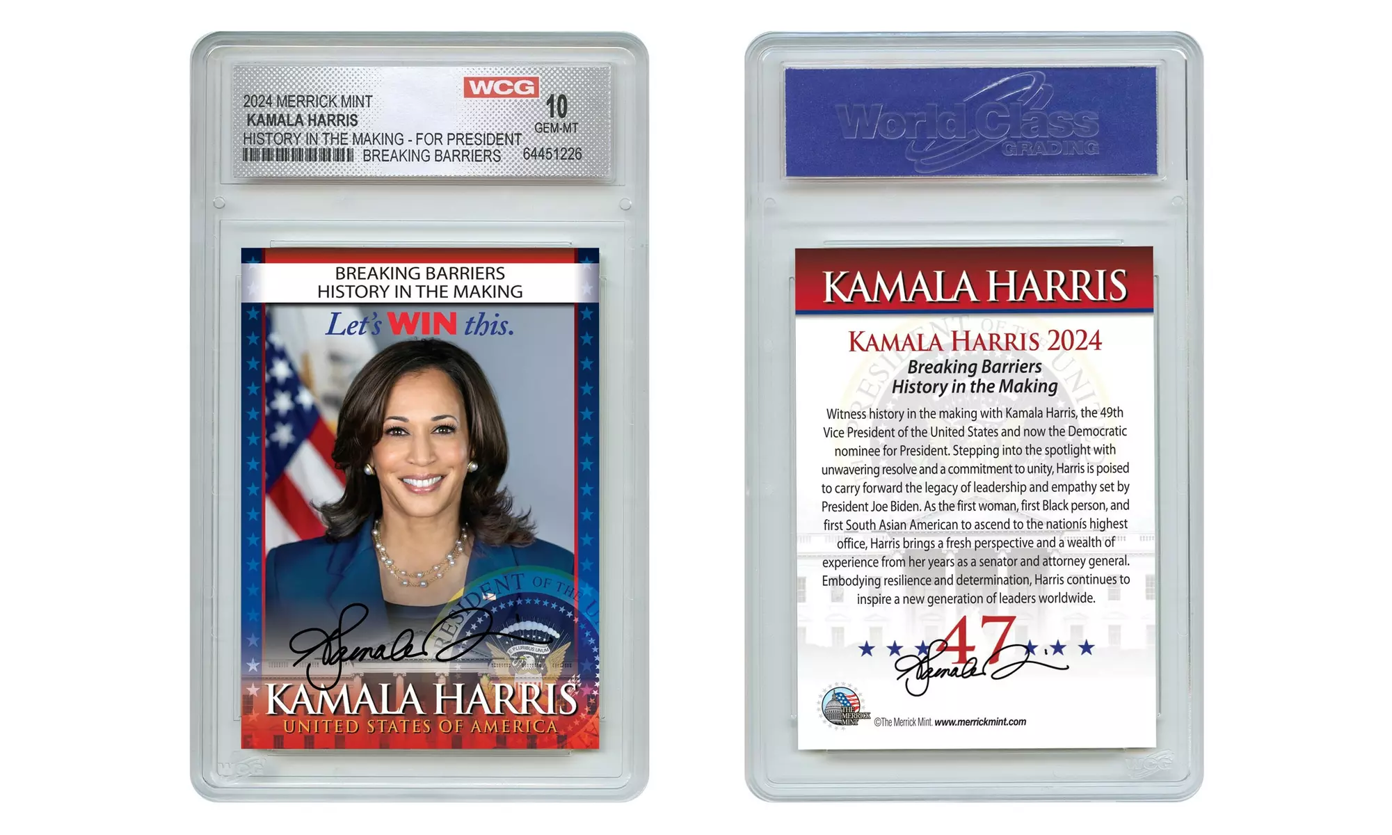 Kamala Harris for 47th President 2024 Official Trading Card Graded GEM MINT 10 - Primary Image