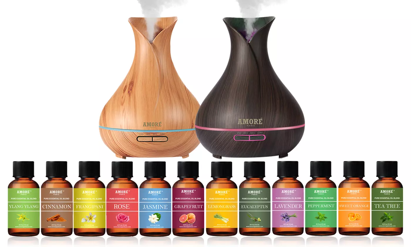 Amore Ultrasonic Aromatherapy Diffuser with Essential Oil Gift Set (7-Piece) - Primary Image
