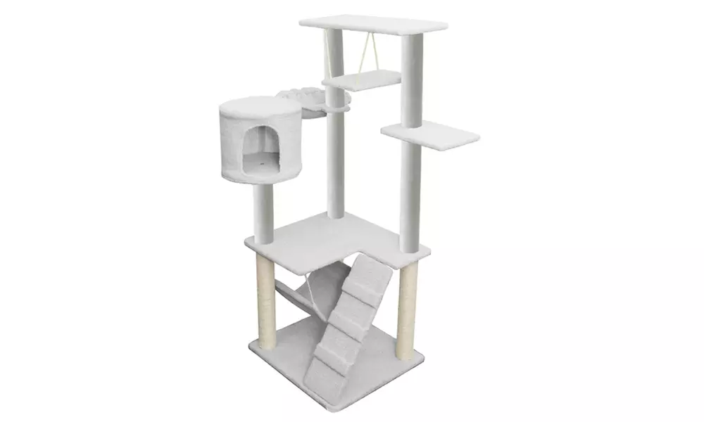 Condo Cat Tree Scratching Post And Toys- 20 x 20 x 54 inch, White - Primary Image