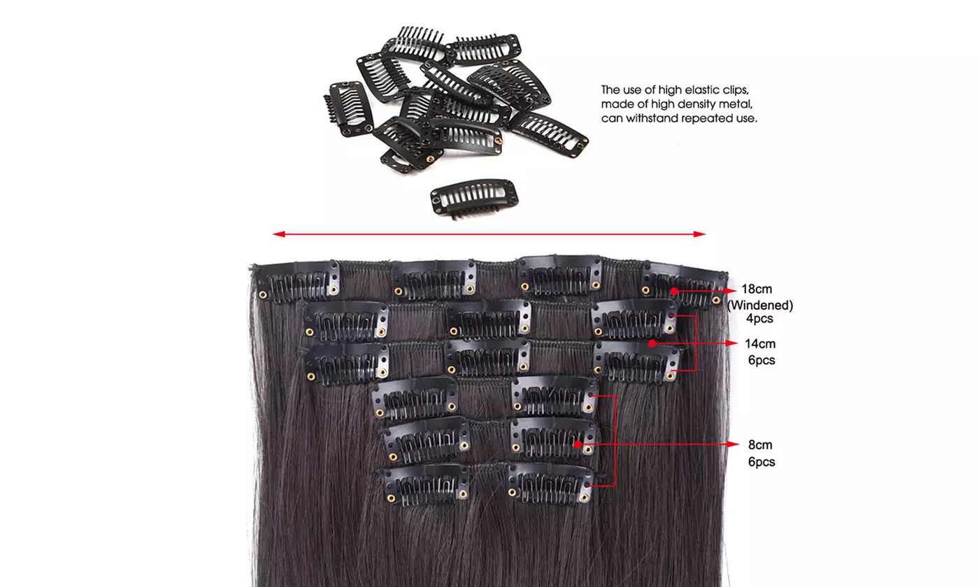 16 clips Long Straight Synthetic Hair Extensions Clips High Temperature Fiber