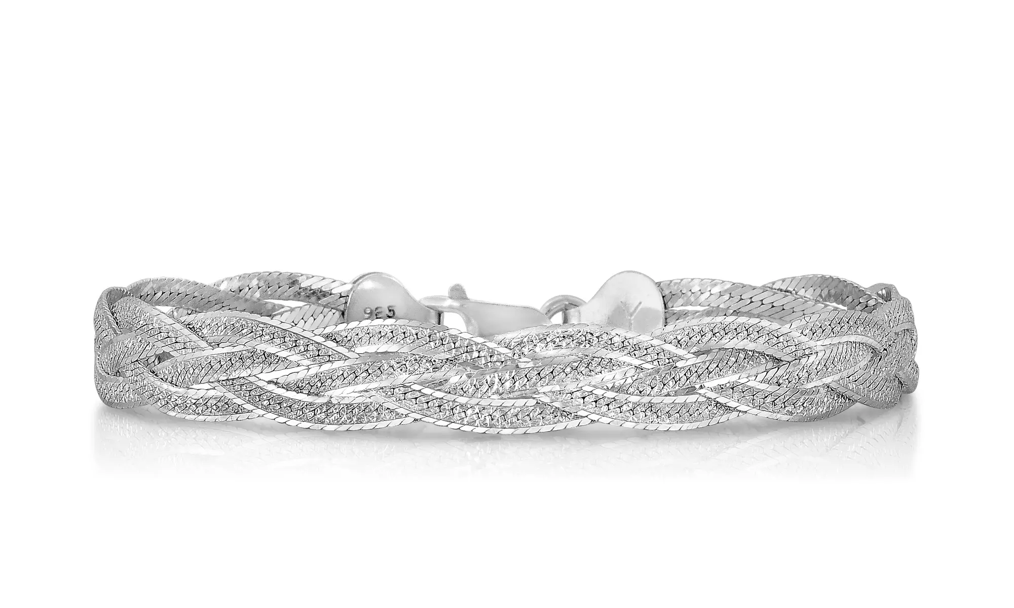 Italian Handmade Sterling Silver 4 or 6 Row Woven Herringbone Bracelet 