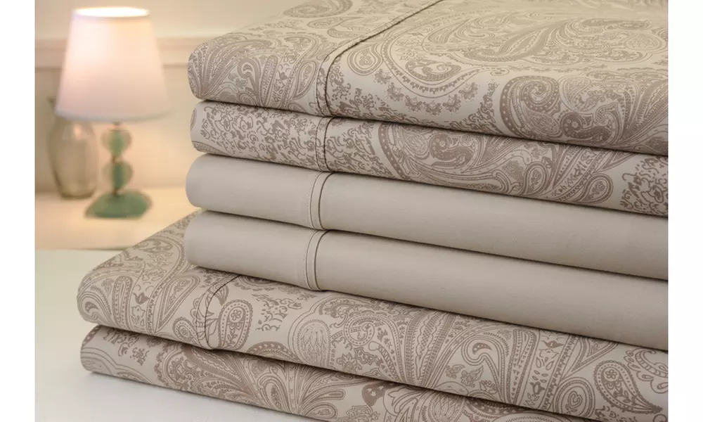 Bibb Home Paisley Print 1200 Thread Count Cotton Rich Sheets Set (6pc)