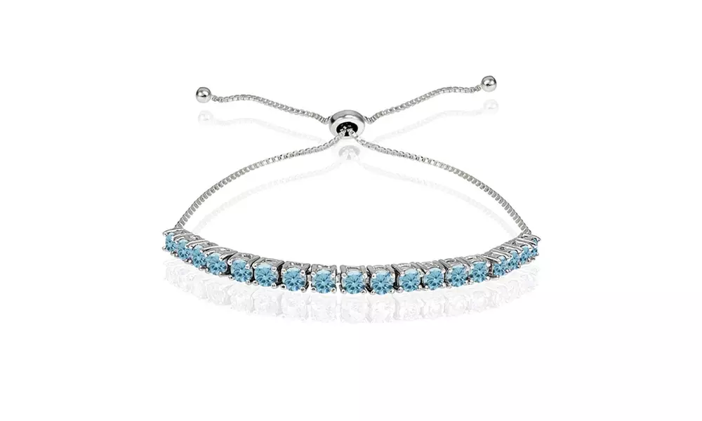 925 Silver 3mm Light Blue Adjustable Bracelet made with European Crystals - Primary Image