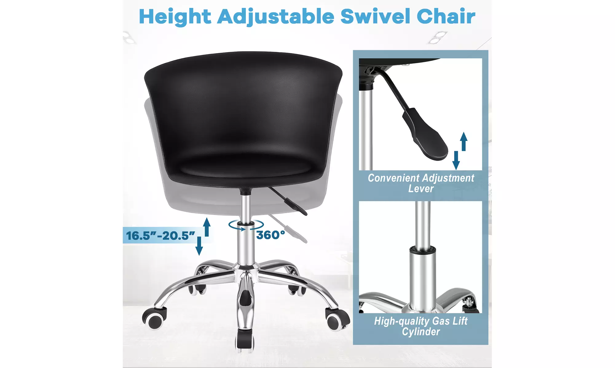 Costway Set of 2 Adjustable Office Chair Armless Swivel Desk Chair PU Leather