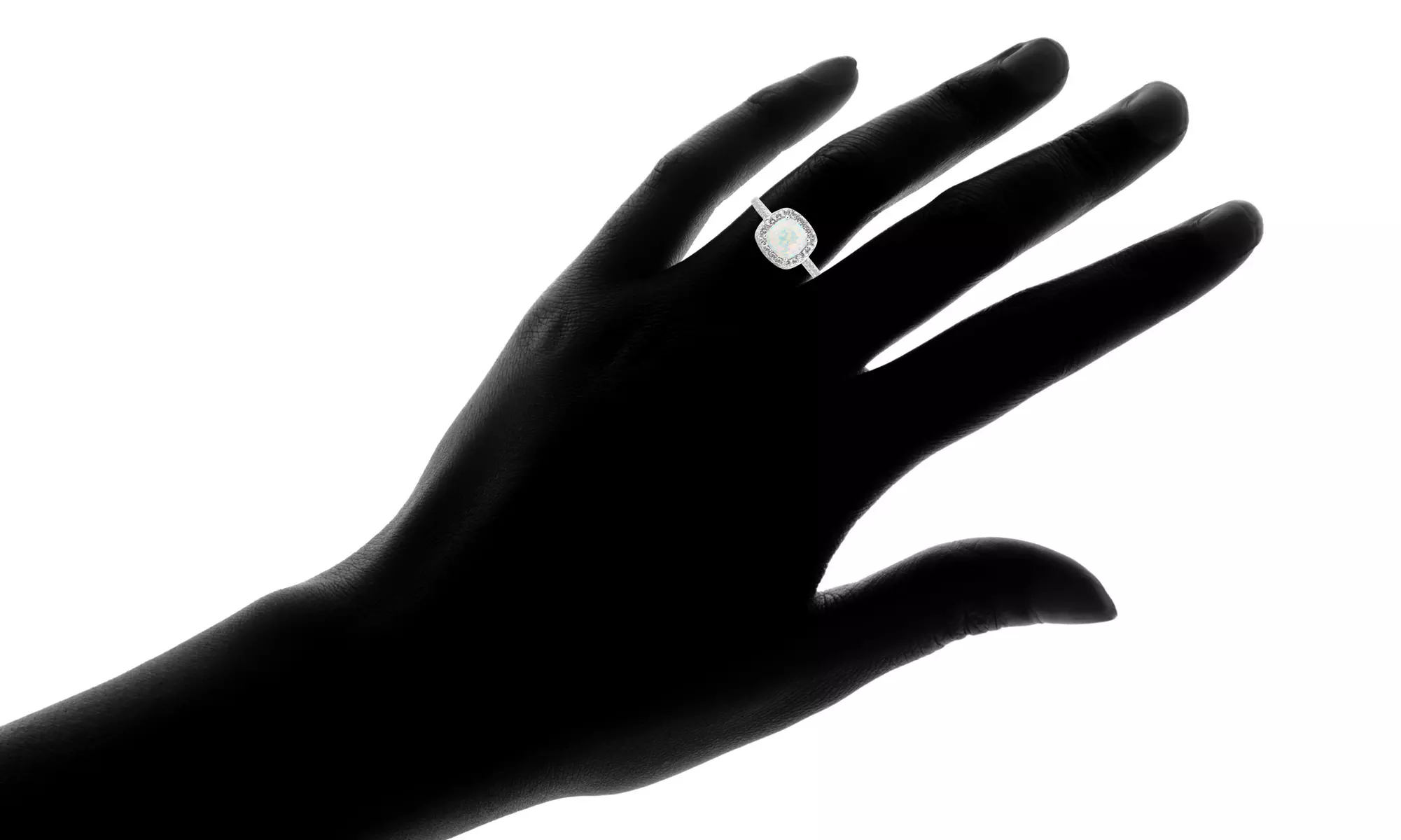 Gemstone & Created Sapphire Halo Ring in Sterling Silver Diamond Accent Jewelry