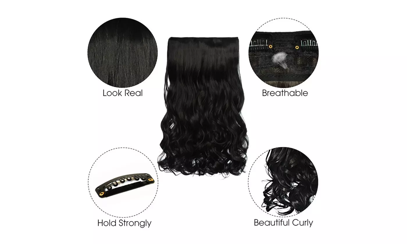 24 inch Long Curly Wavy Wigs 5 Clips In Hair Full Head Extension