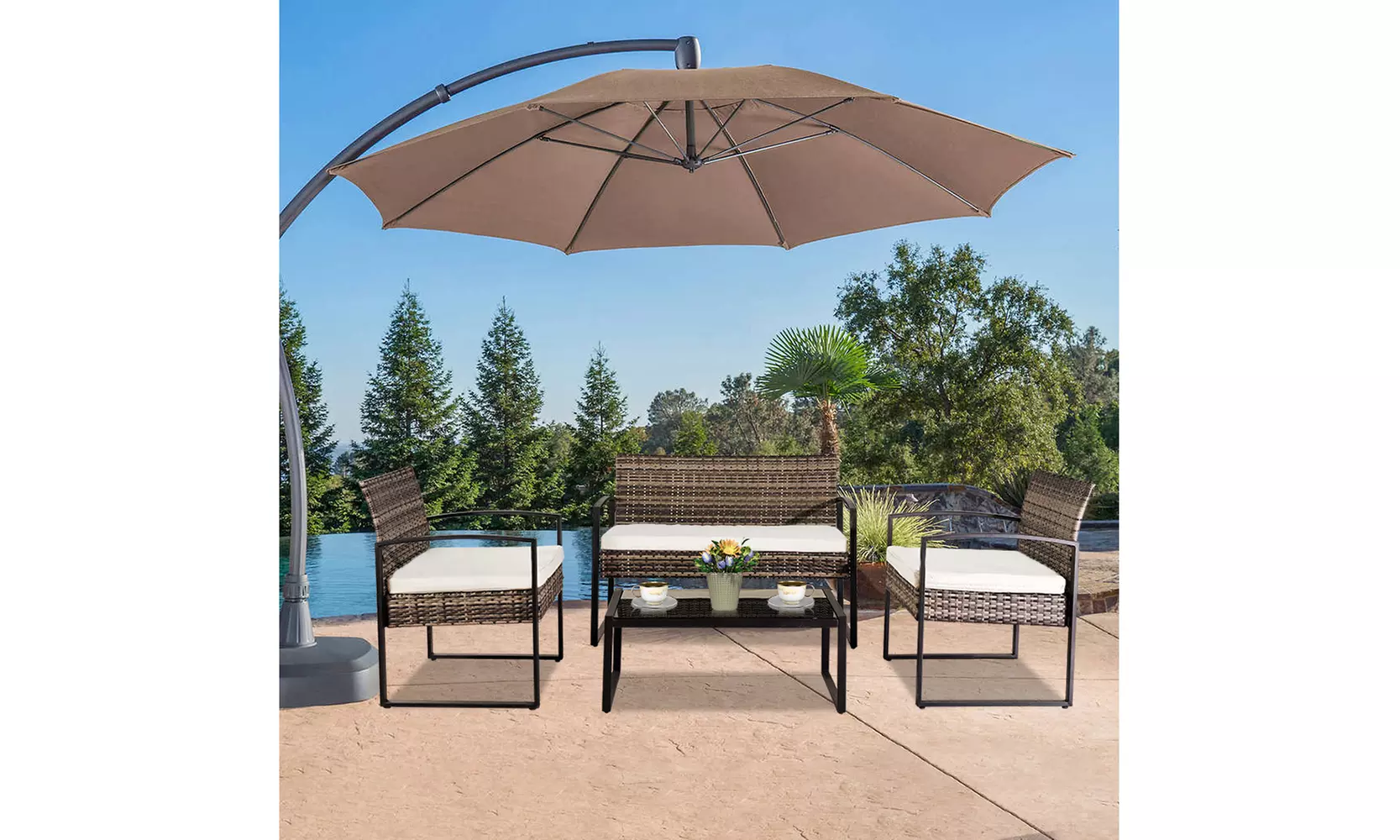 Outdoor Leisure Rattan Furniture Wicker Chair Metal Armrest (4-piece) - Primary Image