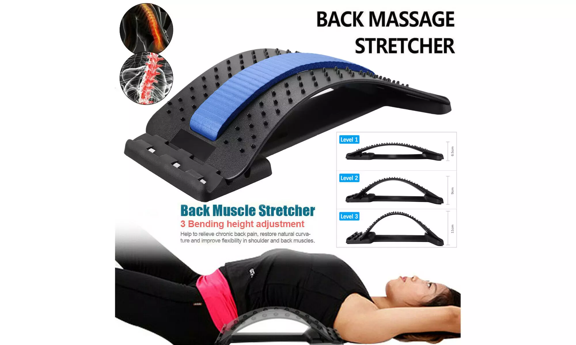 Magic Back Stretcher Lumbar Support Pain Acupuncture Back Fitness Relax Massager - Primary Image