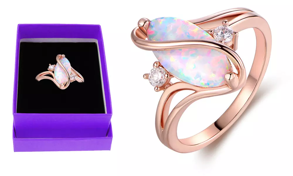 Fire Opal & 18K Rose Gold Oval S Engagement Ring