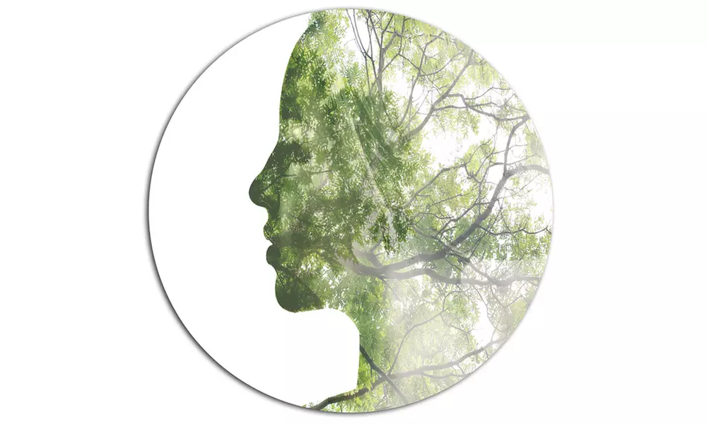 Lady Combined With Green Tree' Portrait Metal Circle Wall Art - Second Medium