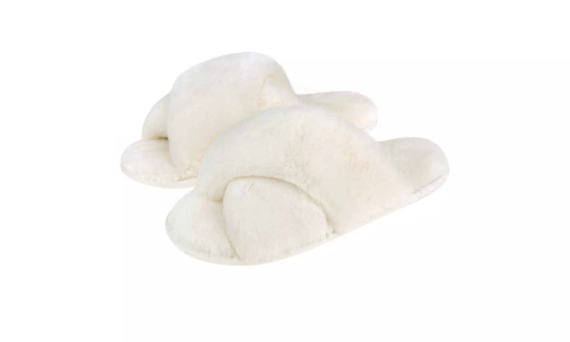 Womens Faux Fur Cross Slide Slippers Warm Memory Foam Indoor Outdoor Shoes